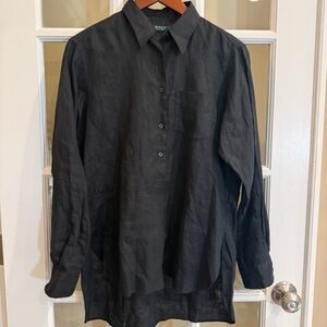 Lauren Ralph Lauren Black Linen Tunic Style Top Medium